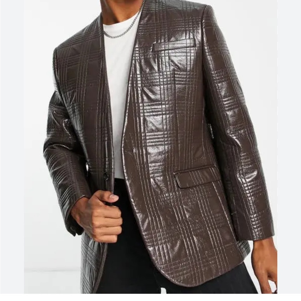 Men's Brown Textured Quilted Blazer
